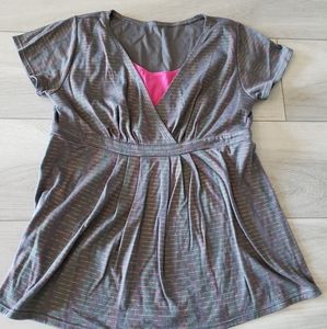 Short Sleeve Grey and Pink Maternity Shirt